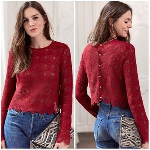 Sézane Jade Floral Lace Raspberry Top
